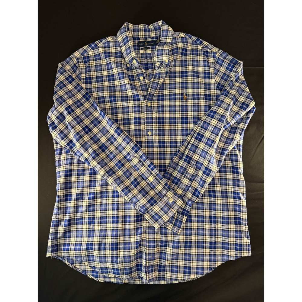 Ralph Lauren Blue Plaid Men's Long Sleeve Shirt, XL